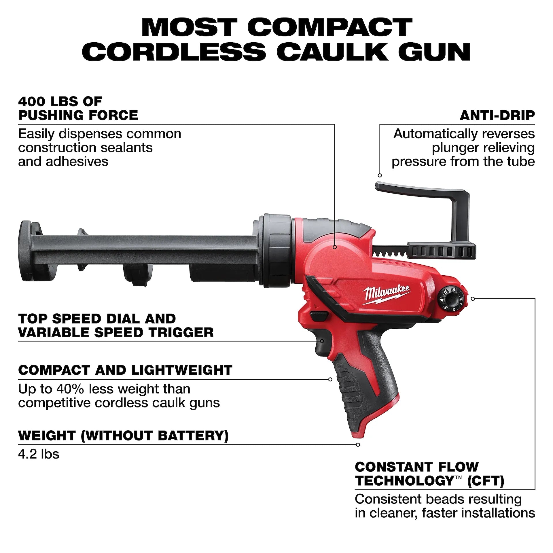 MILWAUKEE 2441-20 M12™ 10oz. Caulk and Adhesive Gun (Tool Only)