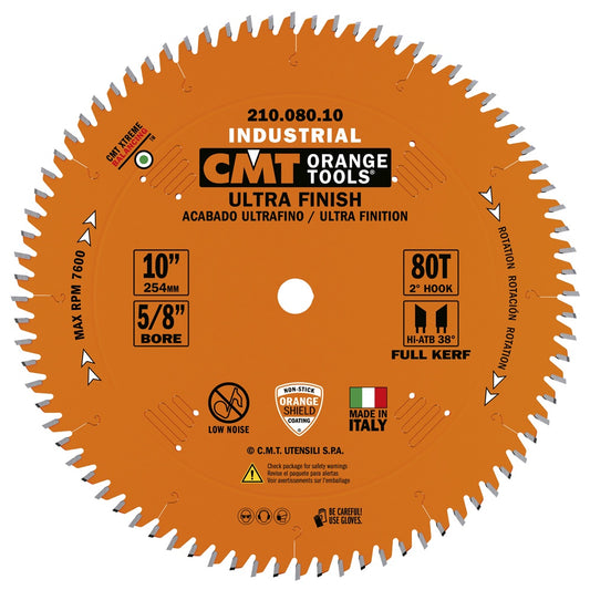 CMT 210.080.10 10" FULL-KERF INDUSTRIAL ULTRA-FINISH BLADE B=5/8" T=80 Hi-ATB