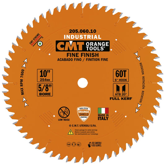 CMT 205.060.10 10" FULL-KERF INDUSTRIAL FINE-FINISH BLADE B=5/8" T=60 ATB