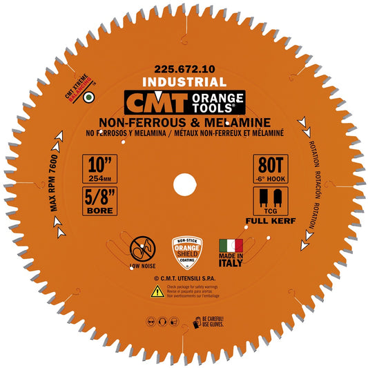 CMT 225.672.10 10" FULL-KERF INDUSTRIAL THICK NON-FERROUS / MELAMINE BLADE B=5/8" 80T TCG NEG