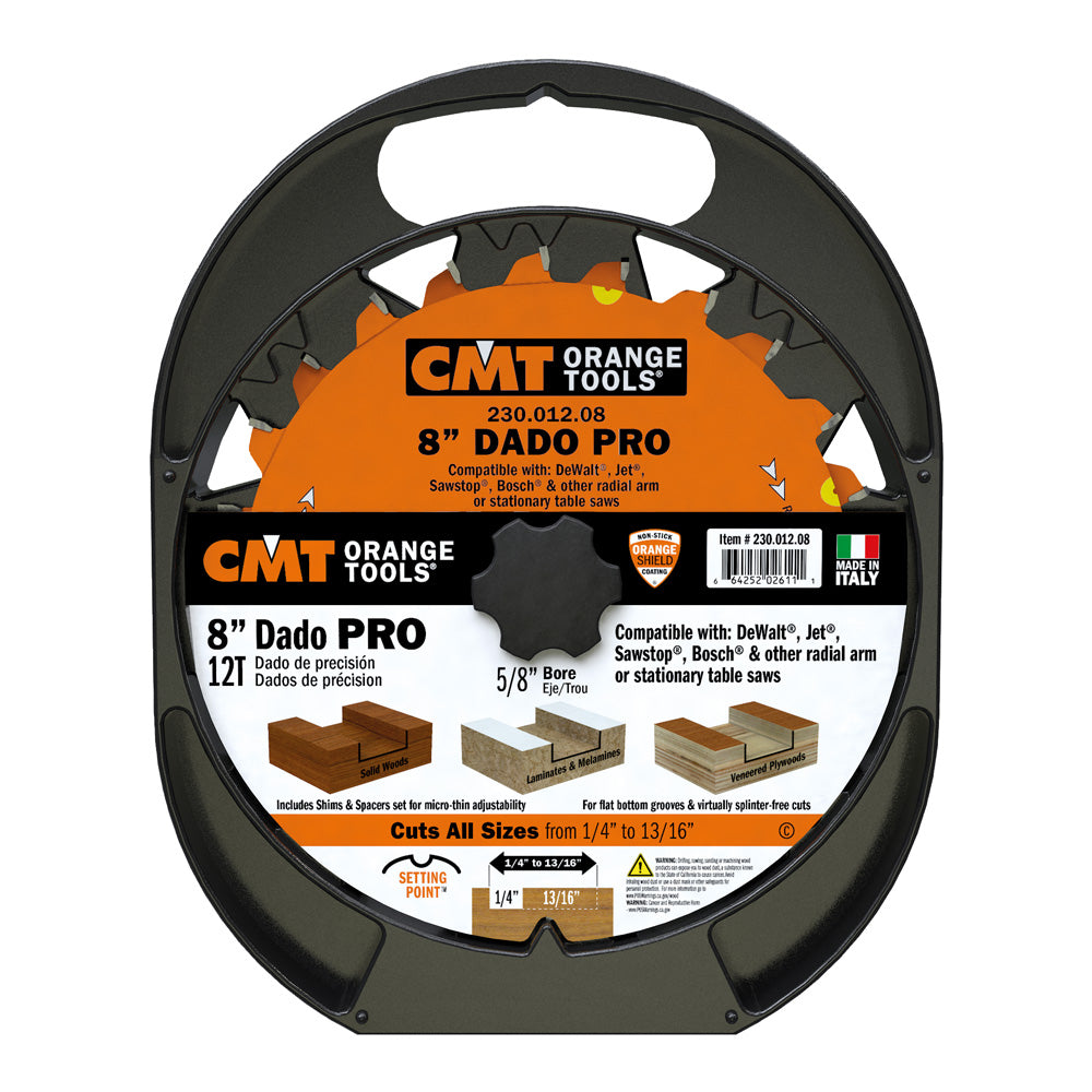 CMT 230.012.08 Dado Pro Set – Adjustable Industrial Dado Blade Set, Chippers & Shims Included