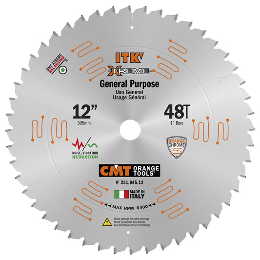 CMT 251.045.12 12" ITK XTREME THIN-KERF GENERAL-PURPOSE BLADE B-1" T=48 ATB