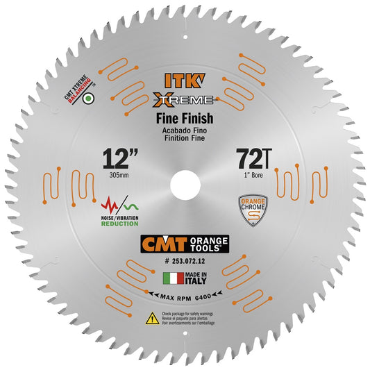 CMT 253.072.12 12" ITK XTREME Fine-Finish Blade – 72T ATB, 1" Bore, Chromium Micrograin Carbide