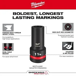 MILWAUKEE 49-66-7840 SHOCKWAVE™ Impact Duty 1” Drive 7PC MM & SAE Wheel Service Socket with PACKOUT™