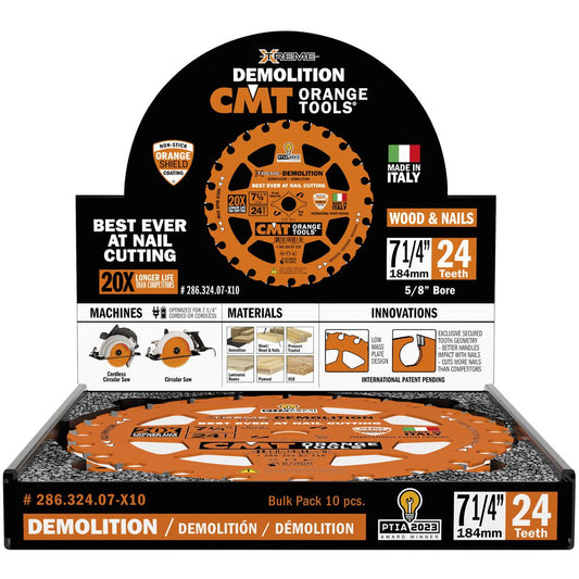 CMT 286.324.07-X10 7-1/4" XTREME DEMOLITION BLADE B=5/8" 24T ATB 10-PACK