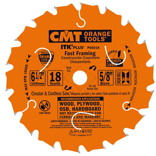 CMT P06018 6-1/2" ITK-PLUS FAST FRAMING BLADE 6-1/2 B=5/8" T=18 ATB+SHEAR
