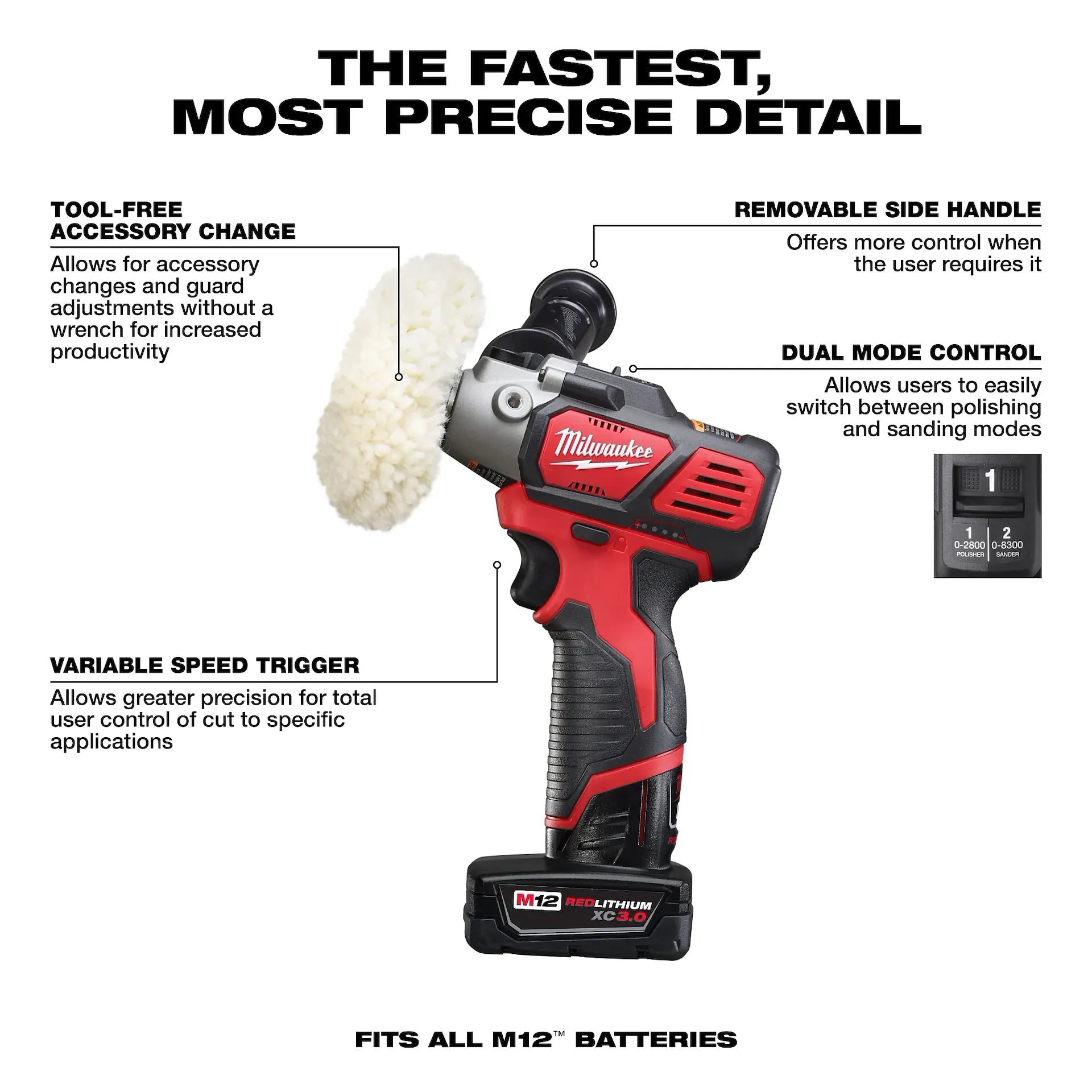MILWAUKEE 2438-22X M12™ Variable Speed Polisher/Sander Kit