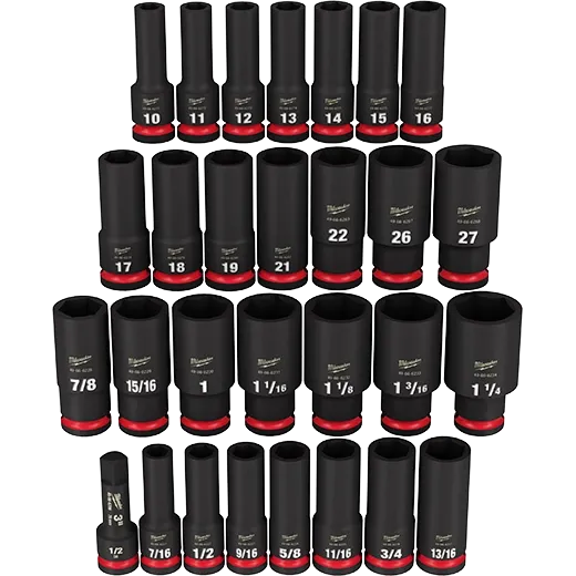 MILWAUKEE 49-66-7016 29PC SHOCKWAVE™ Impact Duty 1/2" Drive SAE & Metric Deep 6 Point Socket Set