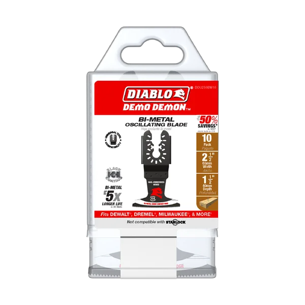 DIABLO DOU250BW10 2-1/2 in. Demo Demon Universal Fit Bi-Metal Oscillating Tool Blade for Nail-Embedded Wood - 10PK