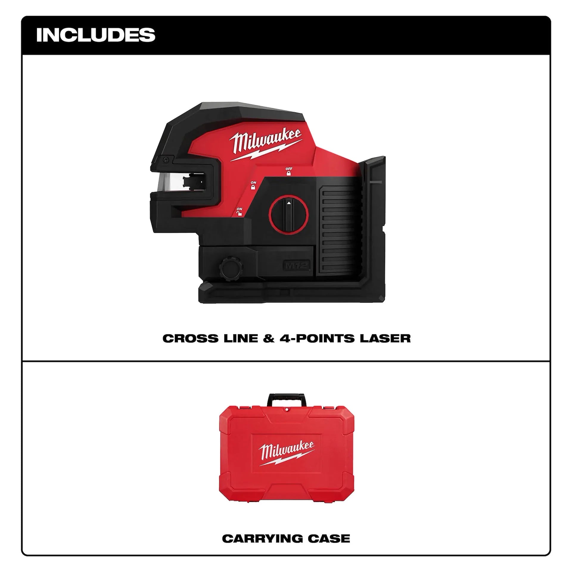 MILWAUKEE 3624-20 M12™ Green Laser – Cross Line & 4-Points (Tool Only)