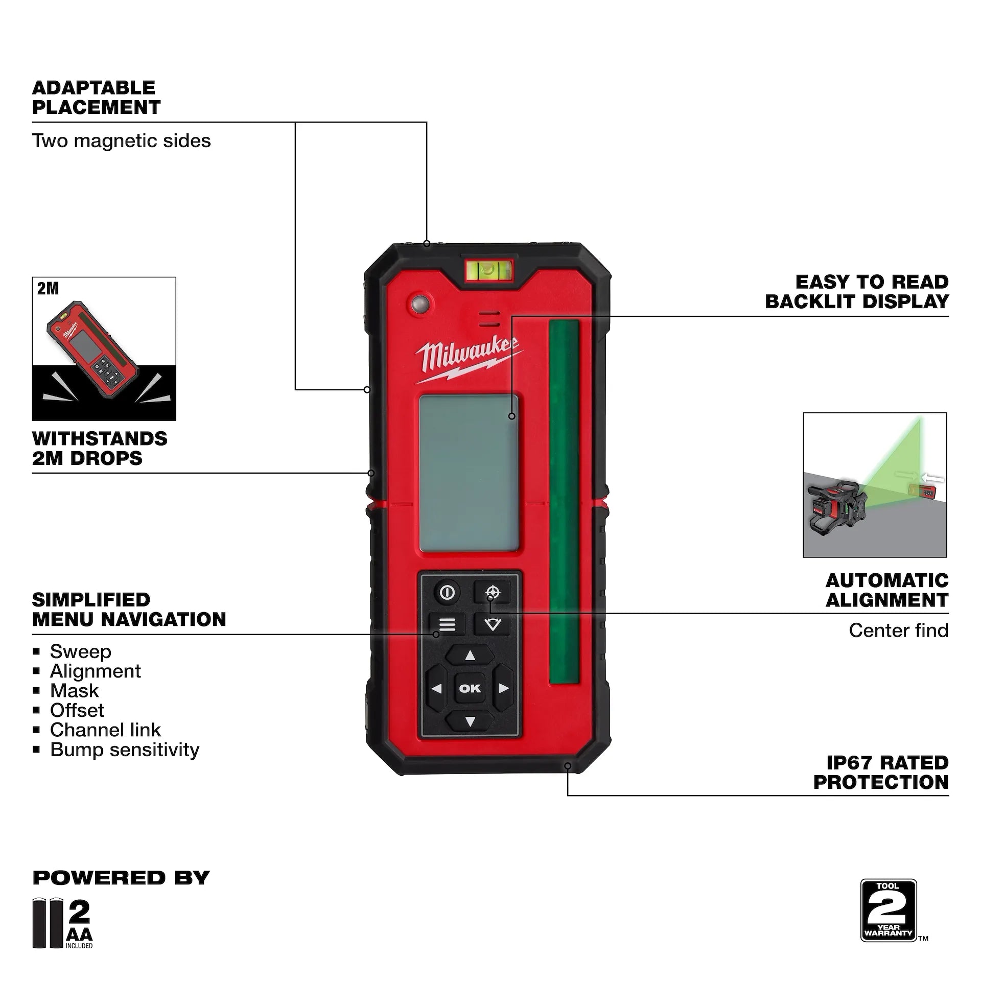 MILWAUKEE 3701-21T M18™ Red Exterior Rotary Laser Level Kit w/ Receiver, Tripod, & Grade Rod