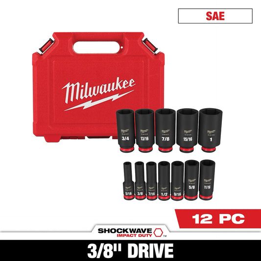 MILWAUKEE 49-66-7006 12PC SHOCKWAVE™ Impact Duty 3/8" Drive SAE Deep 6 Point Socket Set