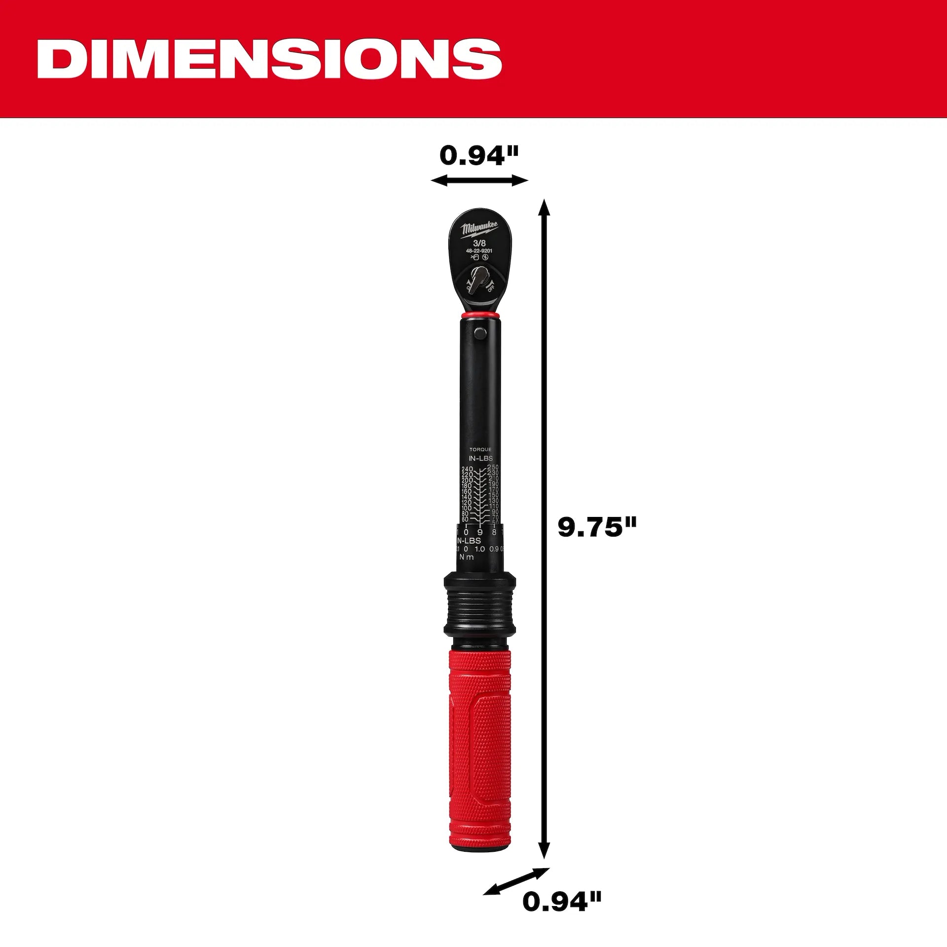 MILWAUKEE 48-22-9201 3/8” Drive Click Torque Wrench (50-250 in·lbf)