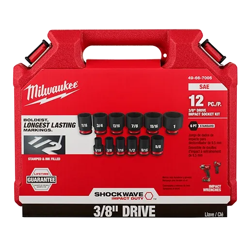 MILWAUKEE 49-66-7005 3/8" DRIVE 12PC SAE STANDARD IMPACT SOCKET SET