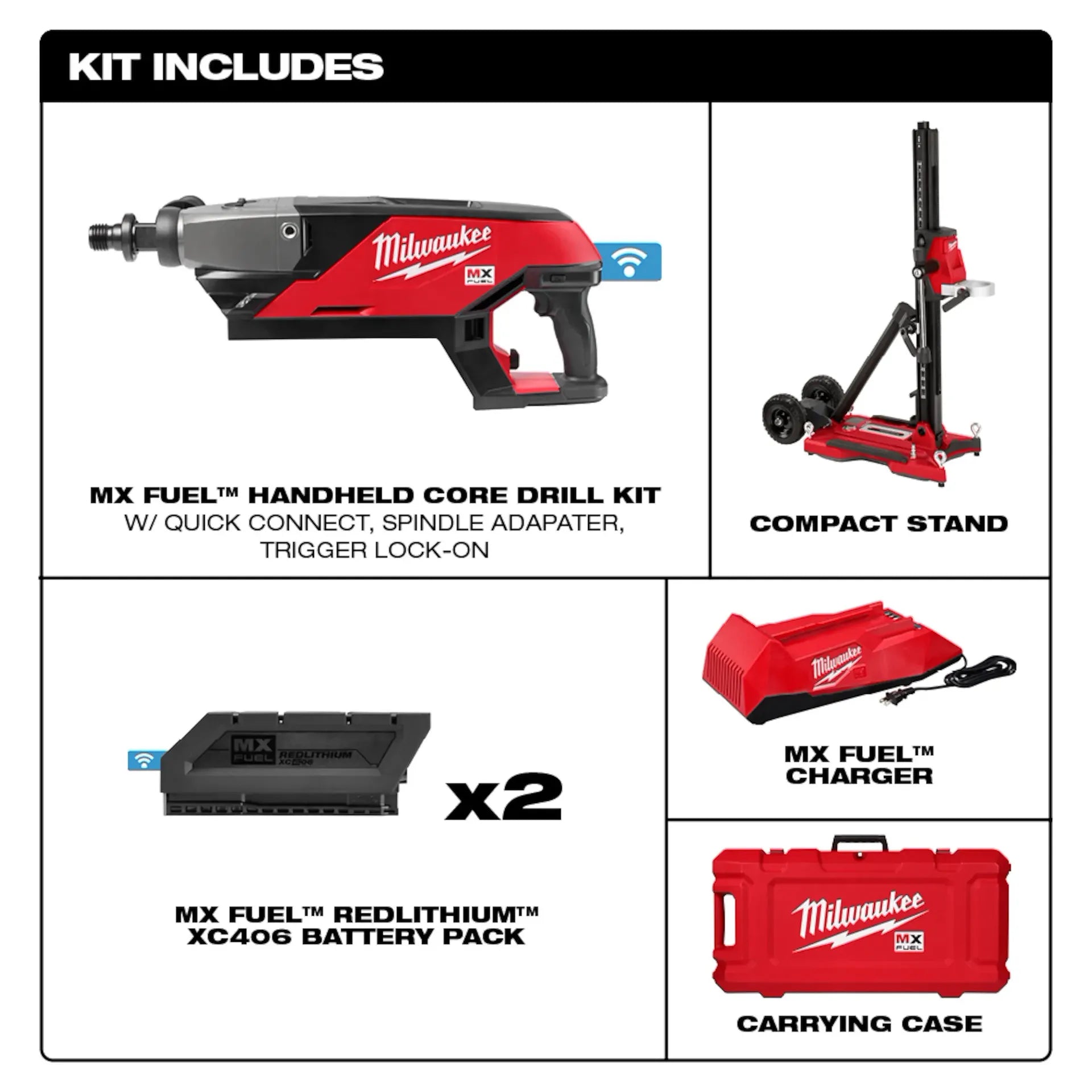 MILWAUKEE MXF301-2CXS MX FUEL™ Handheld Core Drill Kit w/ Stand