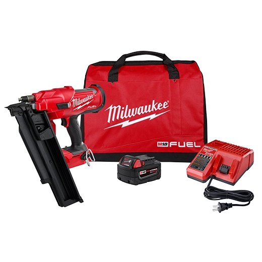 MILWAUKEE 2744-21 M18 FUEL 3-1/2 in. 18-Volt 21? Lithium-Ion Brushless Cordless Framing Nailer Kit with 5.0 Ah Battery, Charger, Bag