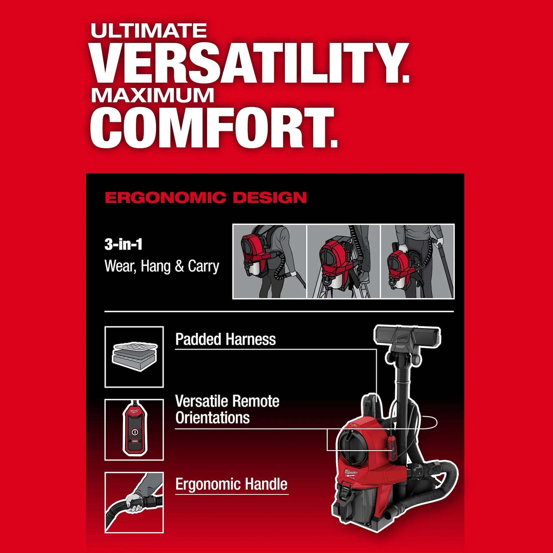 MILWAUKEE 0895-20 M18 FUEL™ 3-in-1 Backpack Vacuum