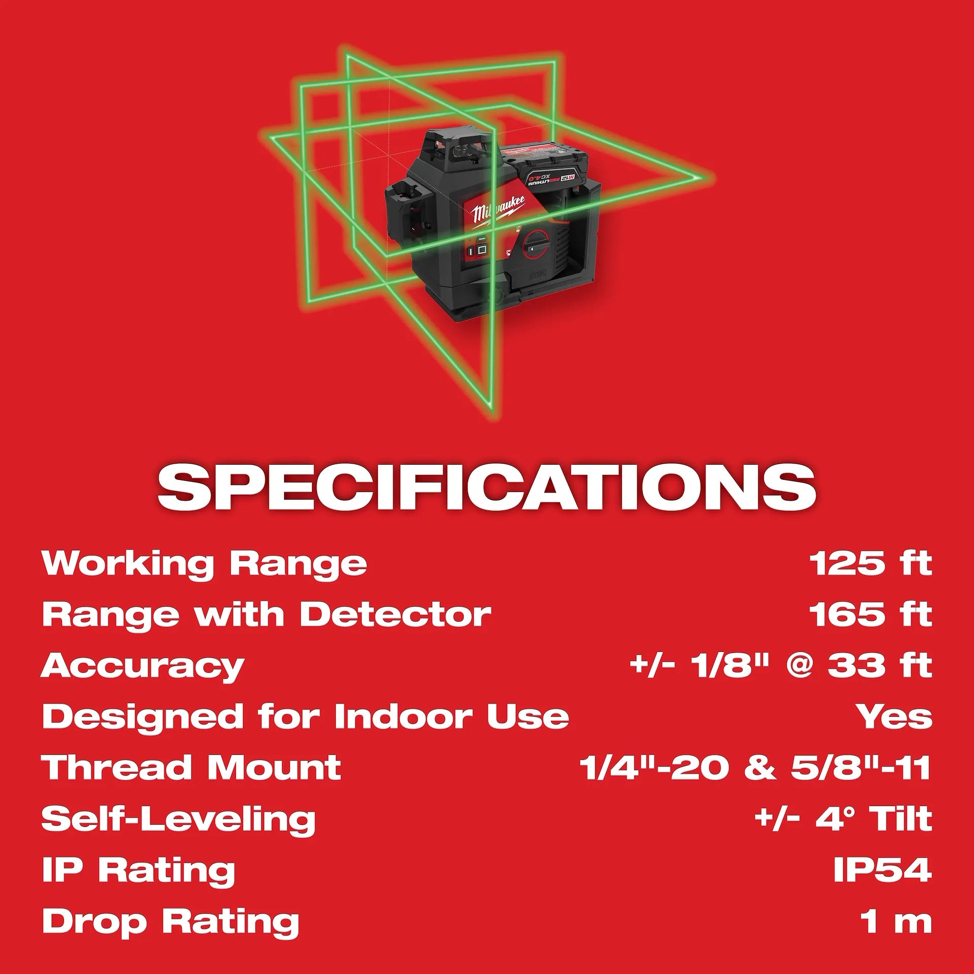 MILWAUKEE 3632-21 M12™ Green 360° 3-Plane Laser Kit