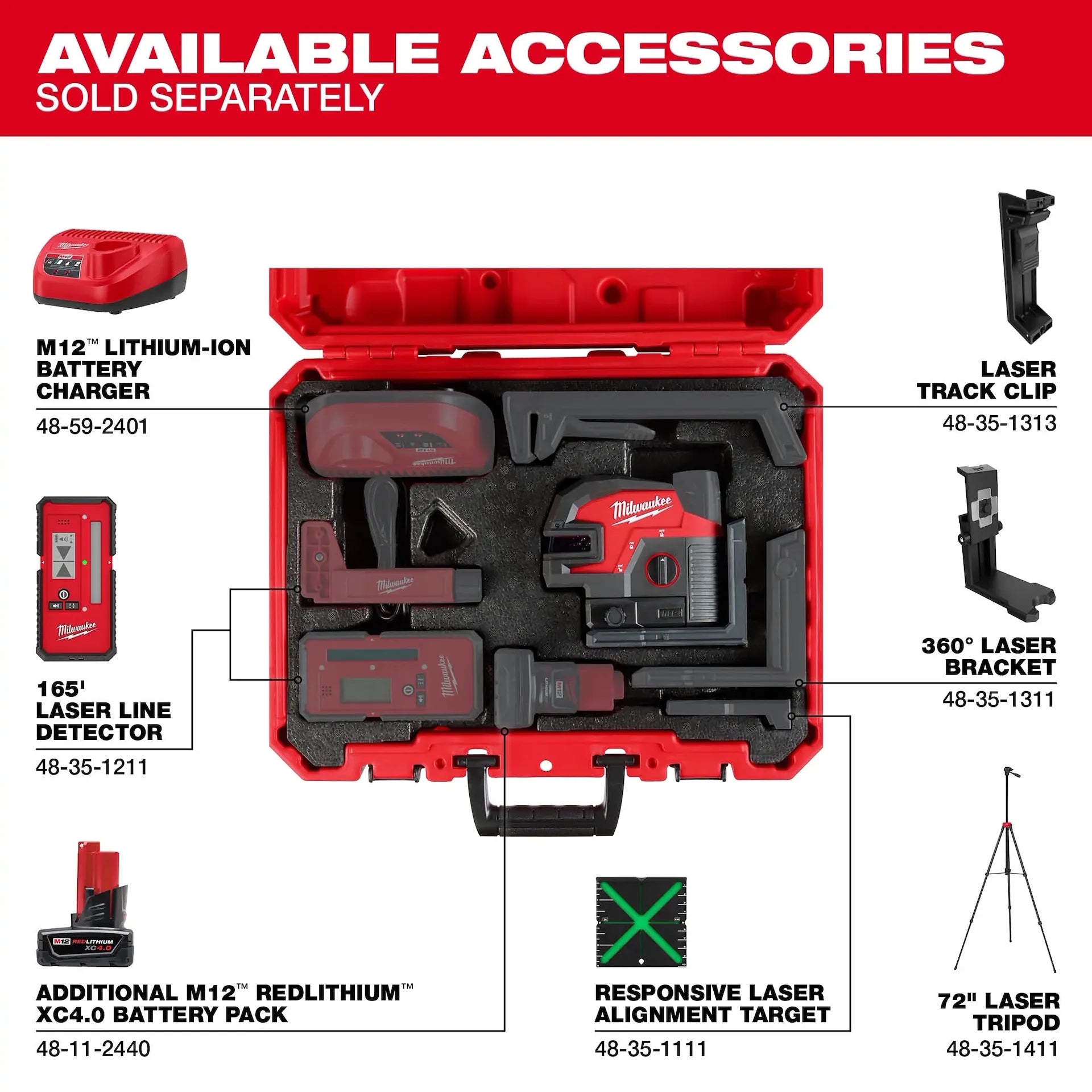 MILWAUKEE 3624-20 M12™ Green Laser – Cross Line & 4-Points (Tool Only)