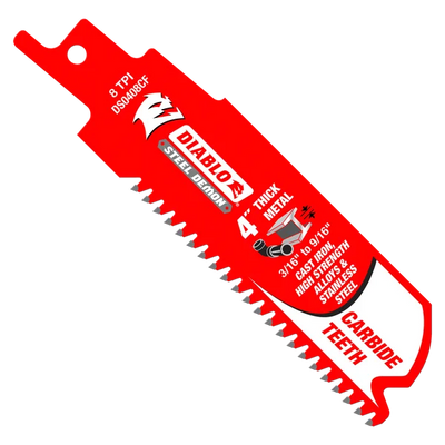 DIABLO DS0408CF 4in Steel Demon Carbide Reciprocating Blades for Thick Metal Cutting