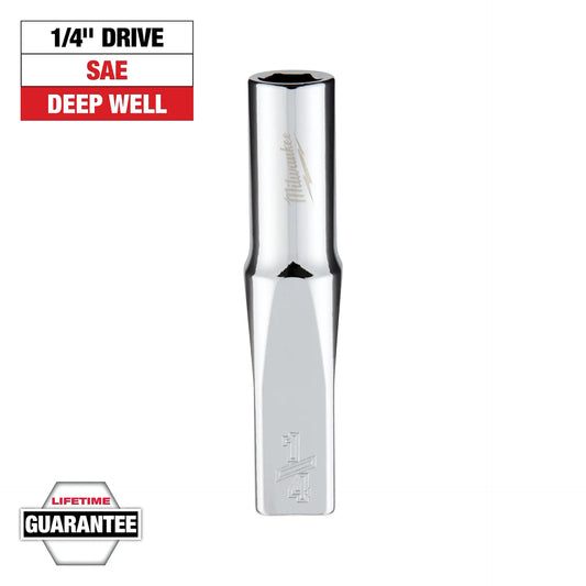 MILWAUKEE 45-34-9014 1/4" Drive 1/4" SAE Deep Socket with FOUR FLAT™ Sides
