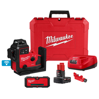 MILWAUKEE 3642-21 M12™ Green 360° 3-Plane Laser w/Automatic Alignment & Receiver