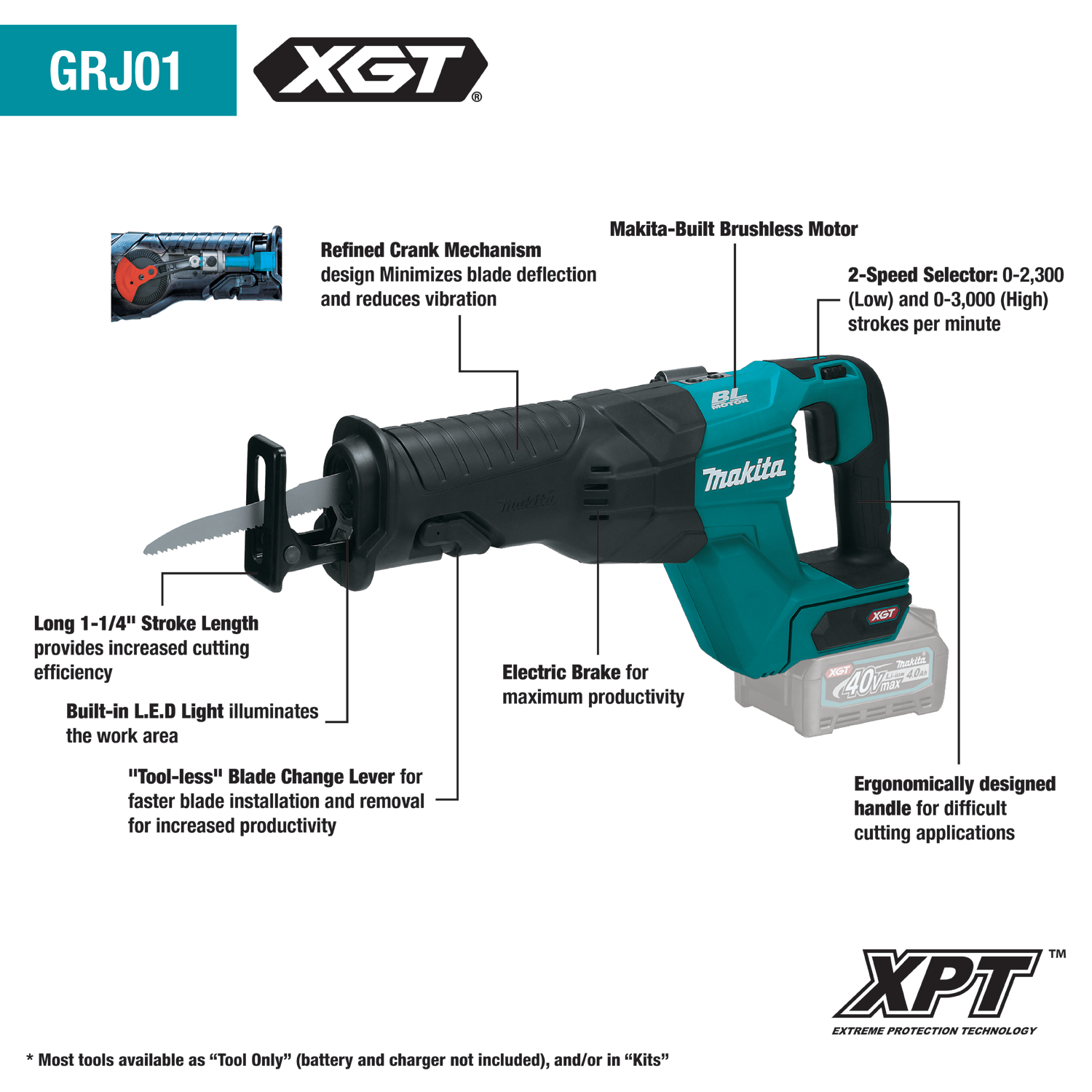 MAKITA GRJ01Z 40V max XGT® Brushless Cordless Recipro Saw, Tool Only