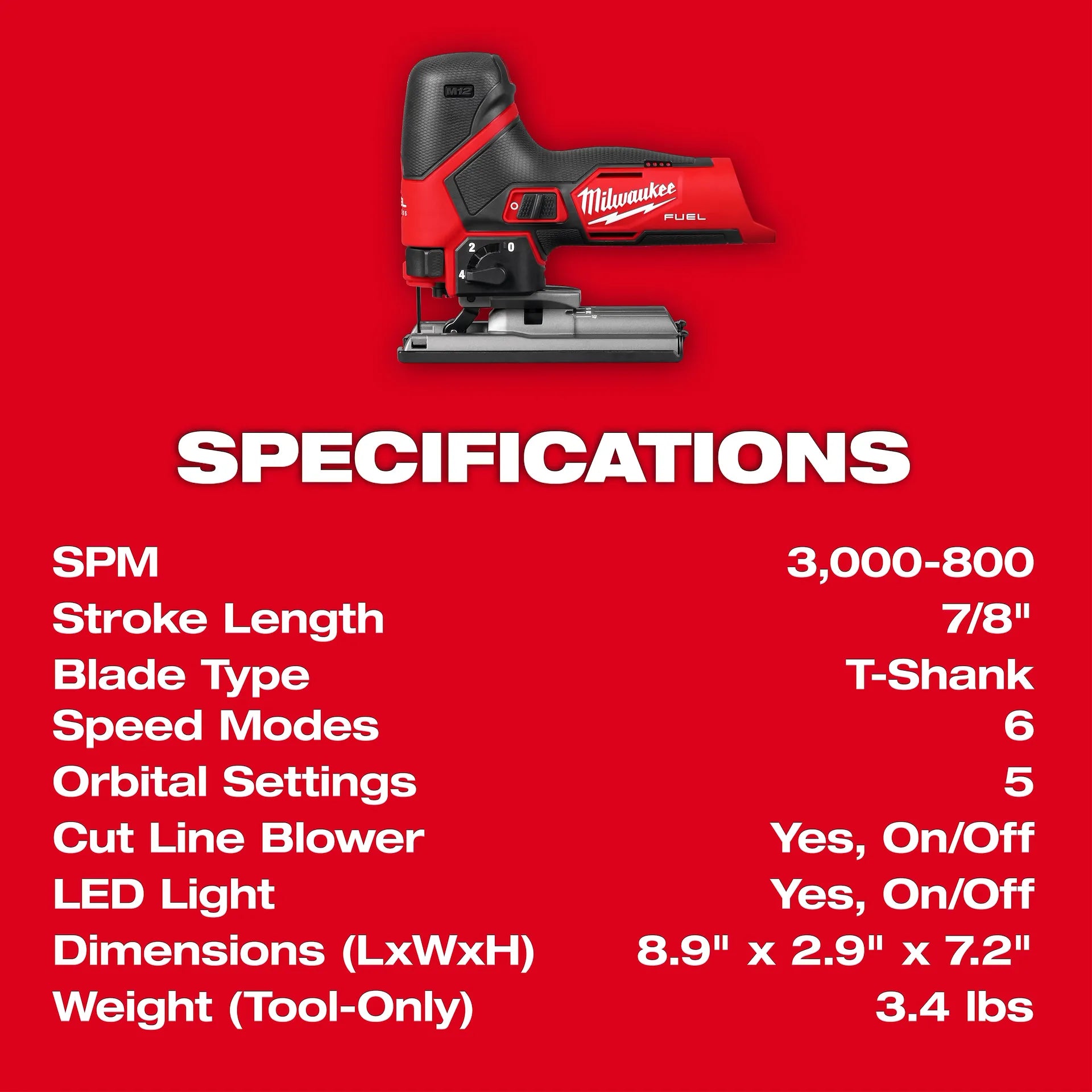 MILWAUKEE 2545-20 M12 FUEL™ Jig Saw (Tool Only)