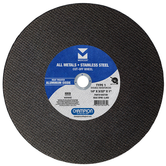 MERCER 602100 14” × 3/32” × 1” Metal Chop Saw Cut-Off Wheel – Stainless & Steel (Single Wheel)