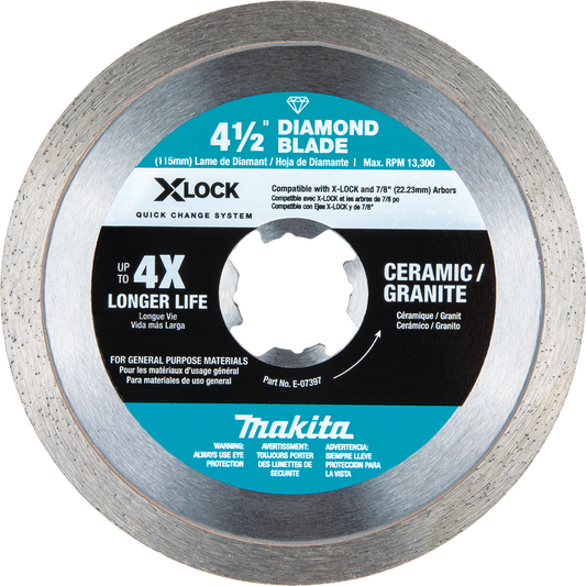 MAKITA E-07397 X‑LOCK 4‑1/2" Continuous Rim Diamond Blade for Ceramic and Granite Cutting