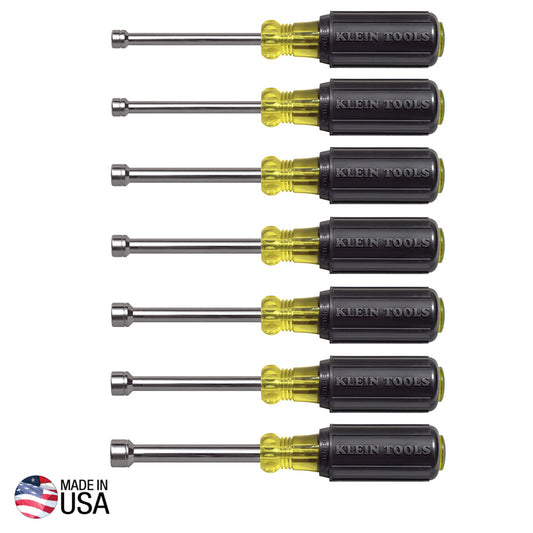 KLEIN 65160 Nut Driver Set, Metric Nut Drivers, 3-Inch Shafts, 7-Piece