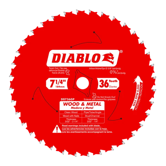 DIABLO D0736GP 7-1/4" x 36-Teeth Carbide Saw Blade for Wood and Metal