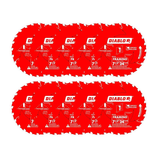 DIABLO D0724A-10 7-1/4" x 24-Teeth Framing Saw Blade for Wood - 10PK