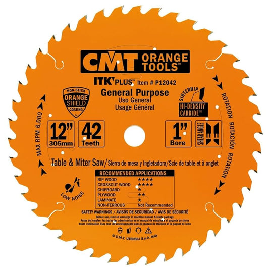 CMT P12042 12" ITK-PLUS GENERAL-PURPOSE BLADE B=1" T=42 ATB+SHEAR