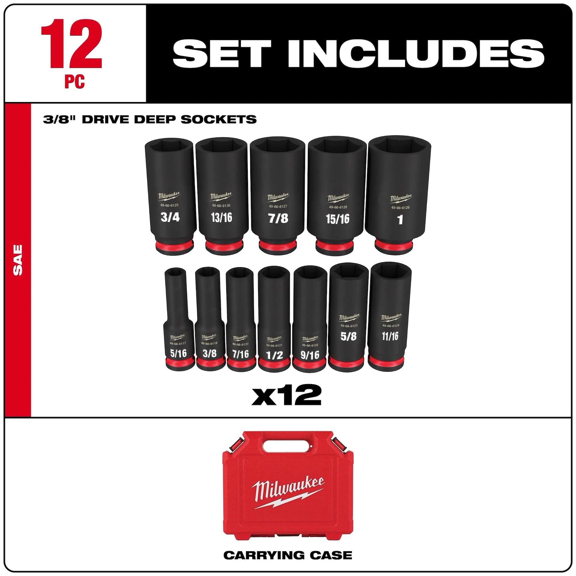 MILWAUKEE 49-66-7006 12PC SHOCKWAVE™ Impact Duty 3/8