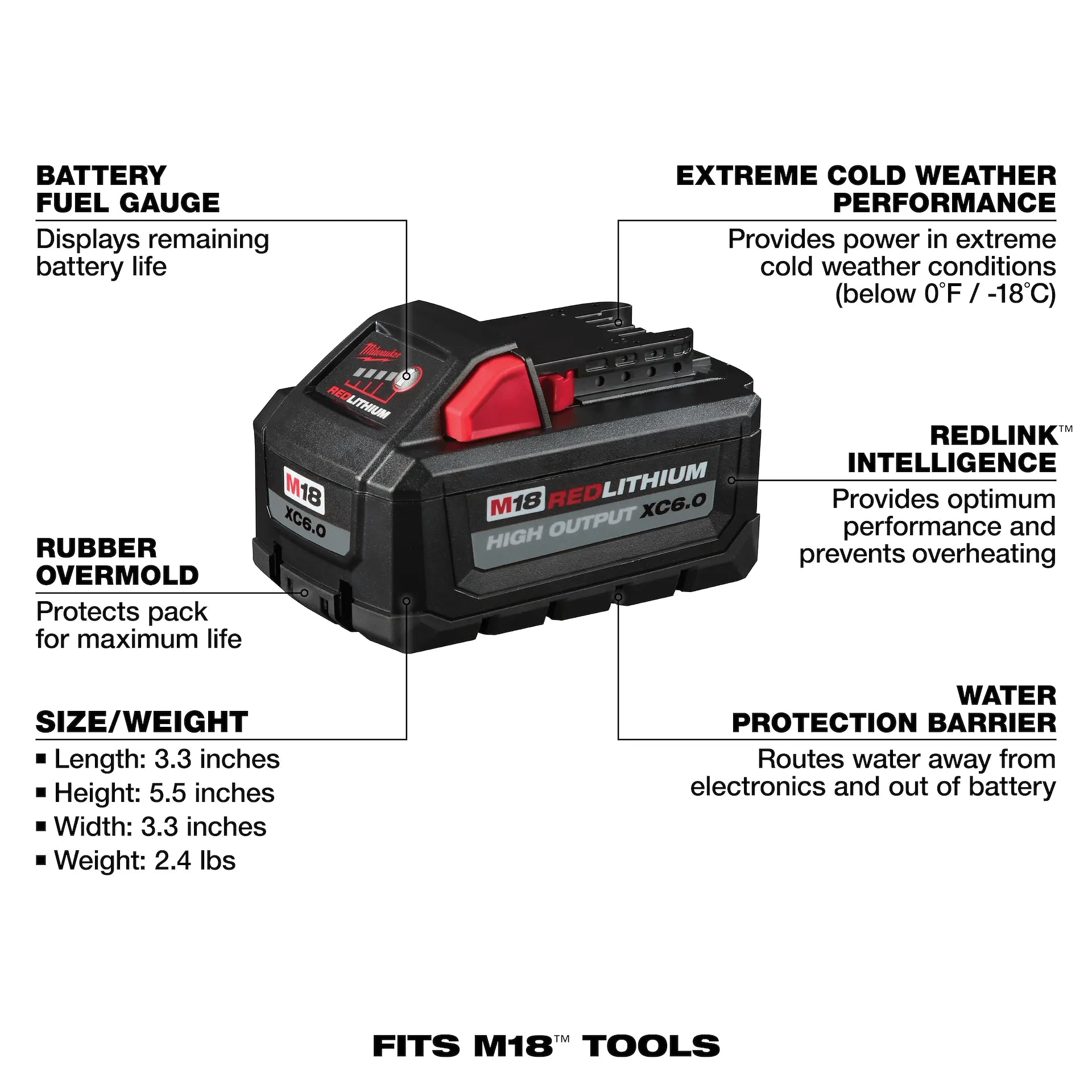 MILWAUKEE 48-11-1865 M18™ REDLITHIUM™ HIGH OUTPUT™ XC6.0 Battery Pack