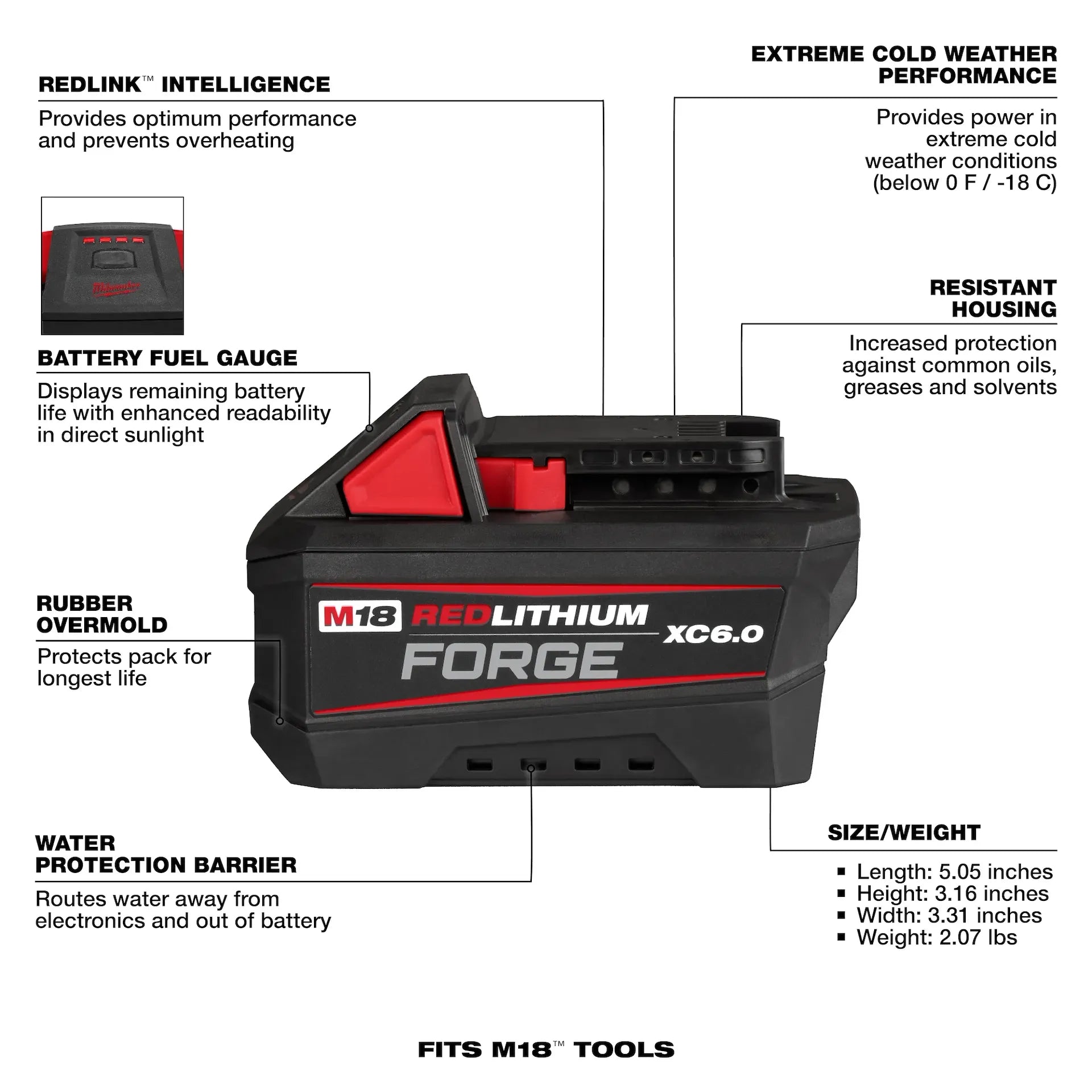 MILWAUKEE 48-11-1861 M18™ REDLITHIUM™ FORGE™ XC6.0 Battery Pack