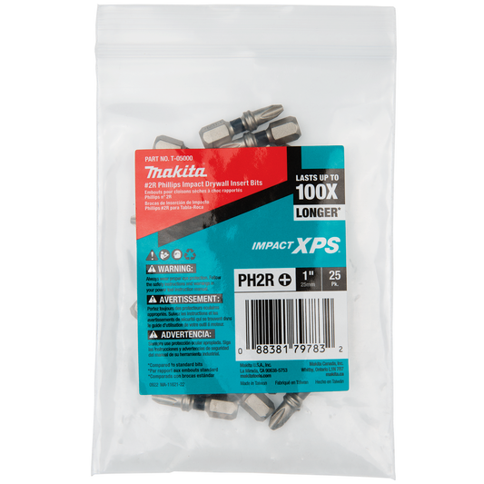 MAKITA T-05000 Impact XPS® #2 Phillips Drywall 1" Insert Bit, 25/pk, Bulk