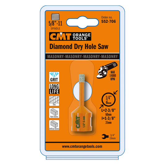 CMT 552-706 DIAMOND DRY HOLE SAW 1/4" S=5/8-11