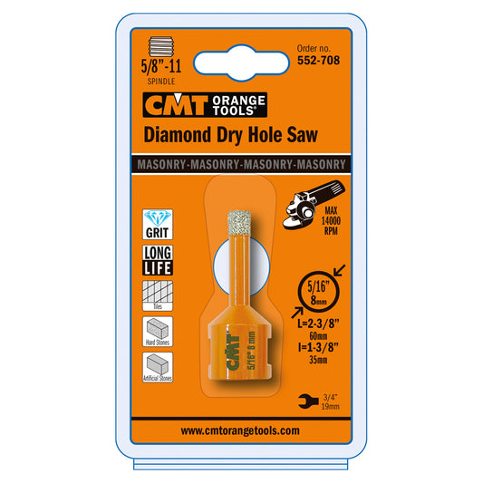 CMT 552-708 DIAMOND DRY HOLE SAW 5/16" S=5/8-11
