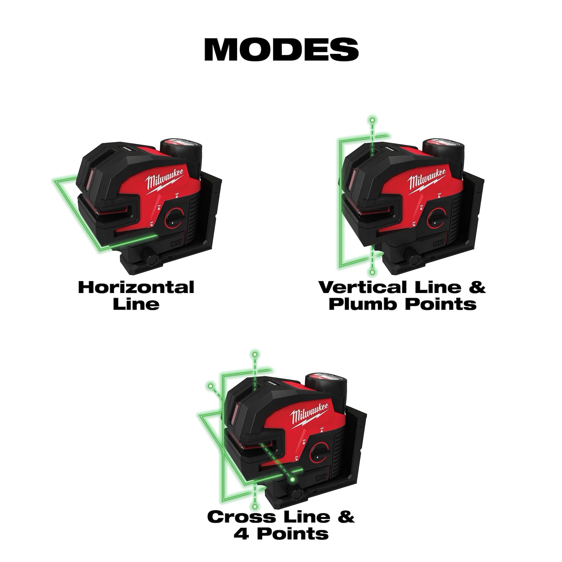 MILWAUKEE 3624-20 M12™ Green Laser – Cross Line & 4-Points (Tool Only)