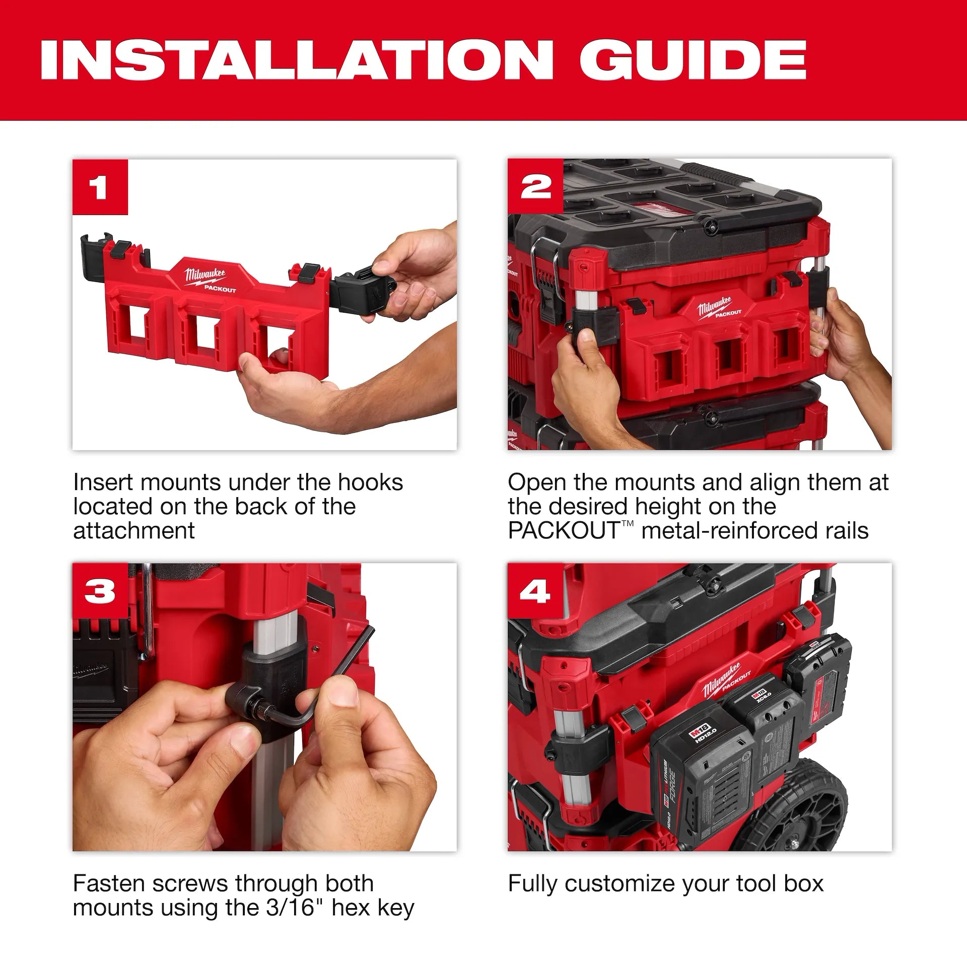 MILWAUKEE 48-22-8603 PACKOUT™ Tool Box M18™ Battery Rack Attachment