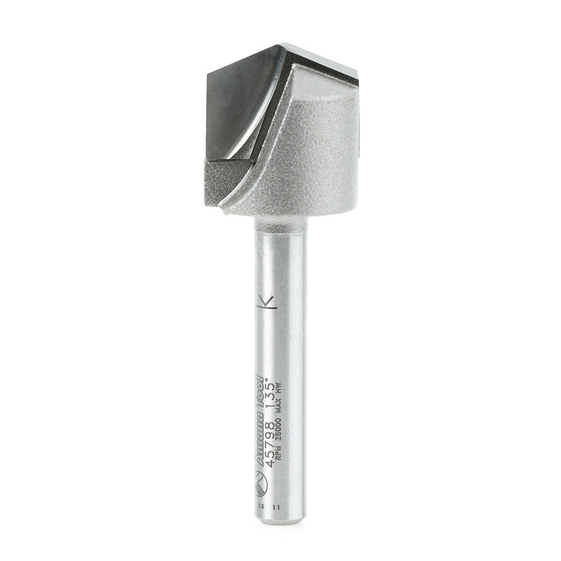 AMANA 45798 Carbide Tipped Double Edge Folding V-Groove 135 Deg x 0.078 Inch Tip Width x 3/4 Dia x 9/64 x 1/4 Inch Shank