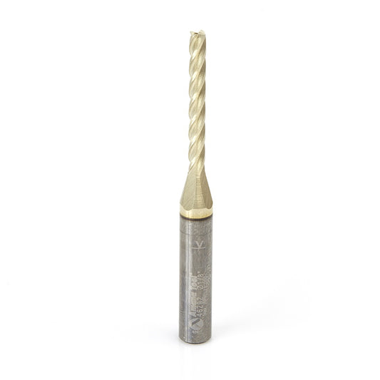 AMANA 46292 CNC 2D and 3D Carving Flat Bottom 0.10 Deg Angle x 1/8 Dia x 1-3/32 x 1/4 Shank x 2-1/2 Inch Long x 4 Flute Solid Carbide ZrN Coated Router Bit