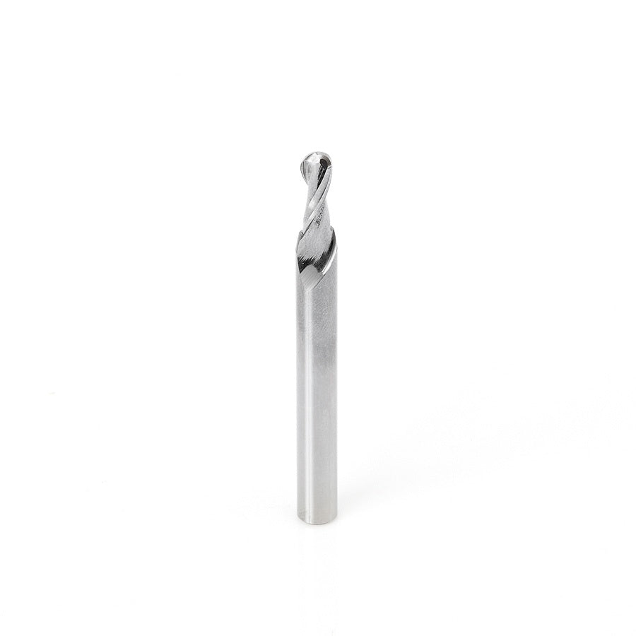 AMANA 46424 Solid Carbide Up-Cut Spiral Ball Nose 3/32 Radius x 3/16 Dia x 1/2 x 1/4 Shank x 2-1/2 Inch Long x 2 Flute Router Bit