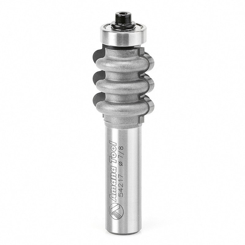 AMANA 54217 54217 Carbide Tipped Triple Flute 1/8 R x 7/8 D x 1 Inch CH x 1/2 SHK w/ Lower Ball Bearing Router Bit