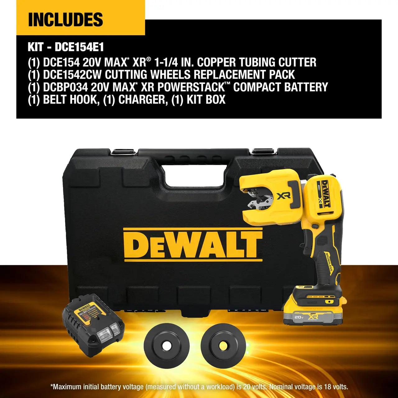 DEWALT DCE154E1 20V MAX* XR® 1-1/4-In. Copper Tubing Cutter Kit