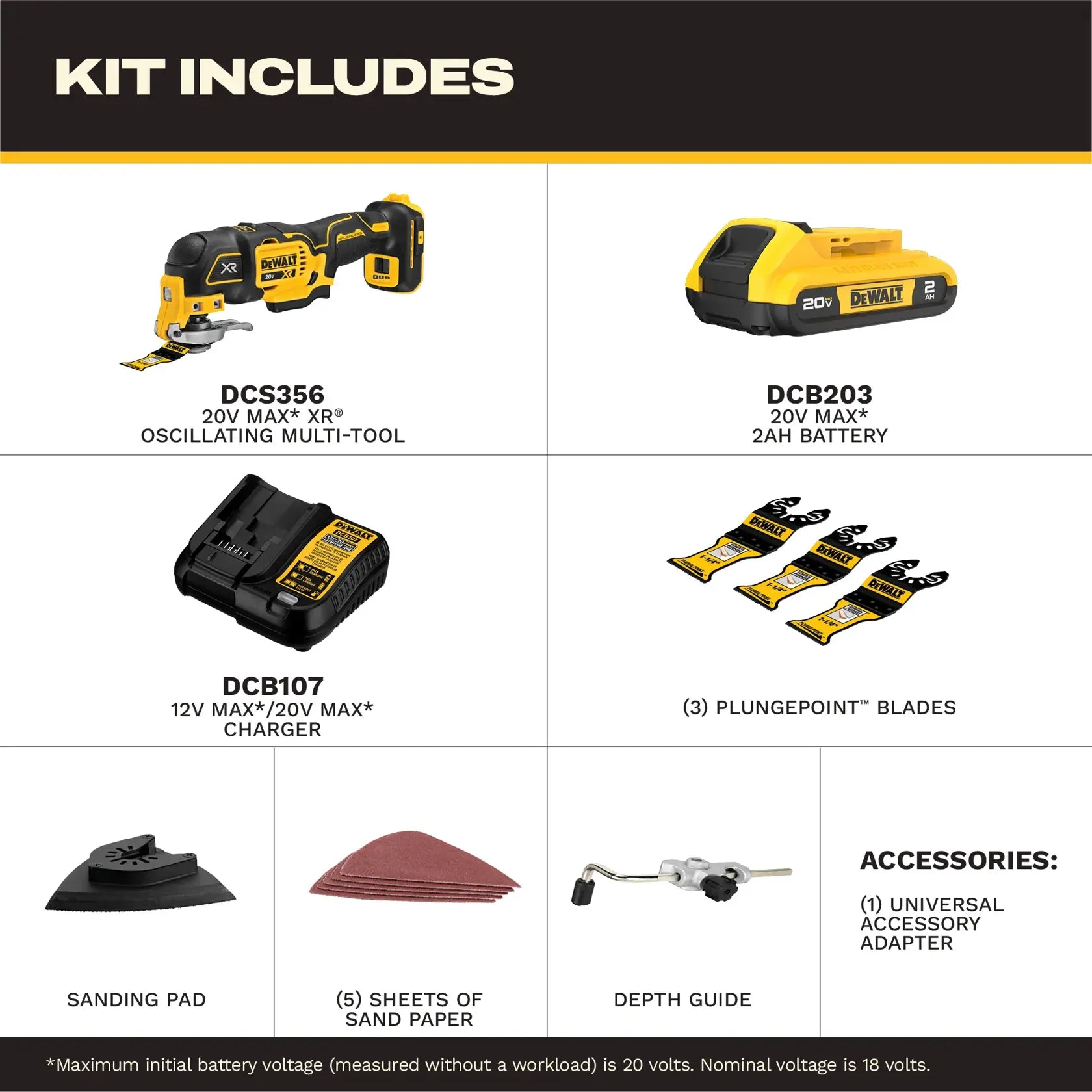DEWALT DCS356D1 20V MAX* XR® Brushless Cordless 3-Speed Oscillating Multi-Tool Kit (2.0 Ah Battery)