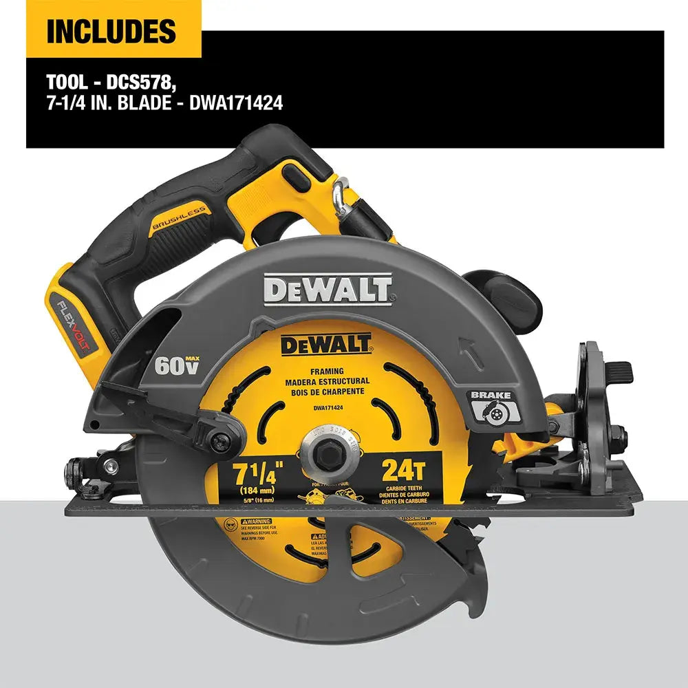 DEWALT DCS578B 60V MAX* Brushless Cordless 7-1/4-in. Circular Saw with Electronic Brake (Tool Only)