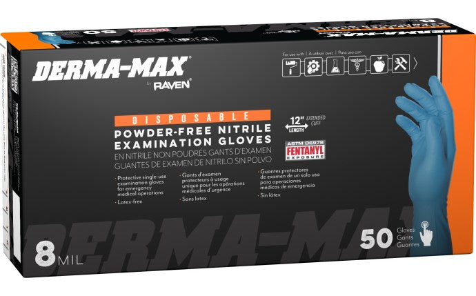 SAS SAFETY 6607-40 Derma-Max® Powder-Free Exam Grade Nitrile Disposable Gloves - 8 Mil - 50PK - M